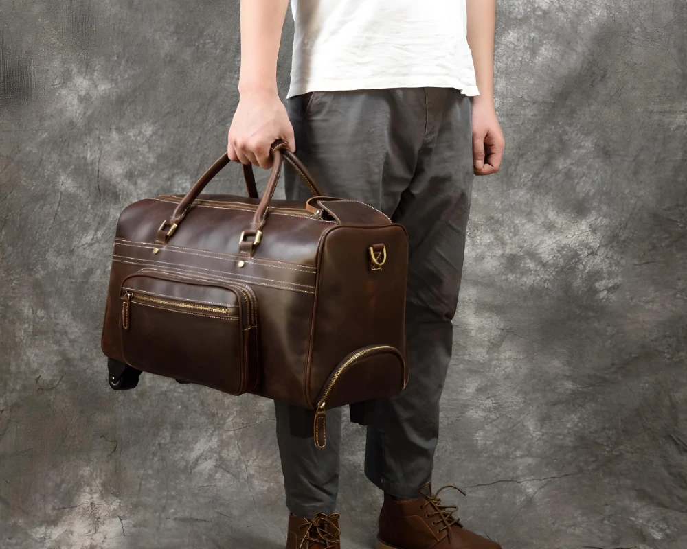 black leather carry on luggage